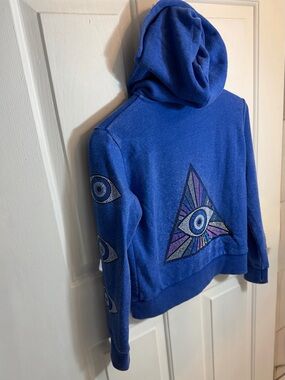 Butter Girls Blue Evil Eye Hooded Zip-up Sweatshirt Size M-8/10